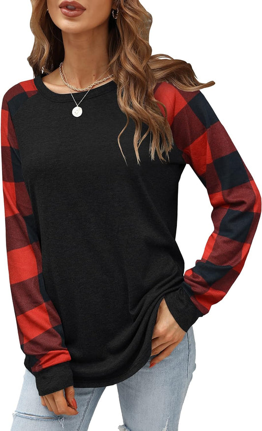 Womens Long Sleeve Shirts Crew Neck Pullover Sweatshirt Pattern Raglan Casual Tunic Tops